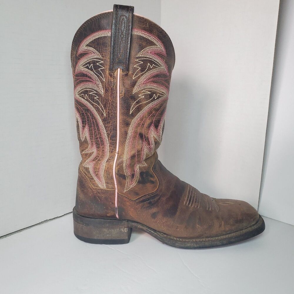 Dan Post Apache Womens Brown Leather Cowboy Boots Square Toe Pink Sz 7.5